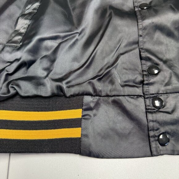 Vintage 80s ROTC Bomber Jacket Mens Large Black Satin Embroidered Military - Picture 6 of 16